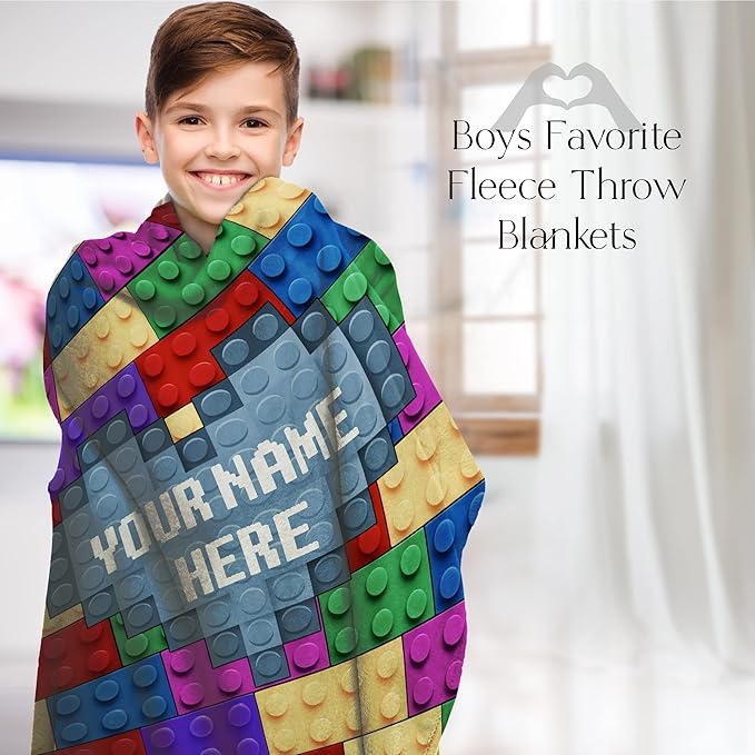Personalized Blanket for Girls with Name | Compatible | Ultra Soft Warm Bedding | Room Decor or Bed Cover | Couch Blanket | Creative Colorful Building Blocks (Sherpa, 50x60)