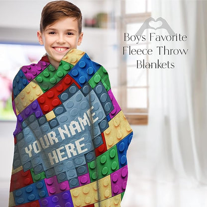 Personalized Throw Blanket with Custom Name | Compatible | Ultra Soft Warm Bedding | Room Decor or Bed Cover | Couch Blanket | Creative Colorful Building Blocks (Fleece, 60x80)