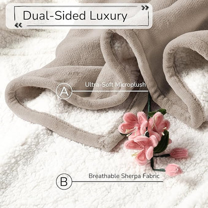 Electric Heated Blanket King Size 90"x100" - Dual-Sided with Microplush & Sherpa Fabric, 4 Heat Settings & 10 Hours Auto Off, Machine Washable - Light Brown