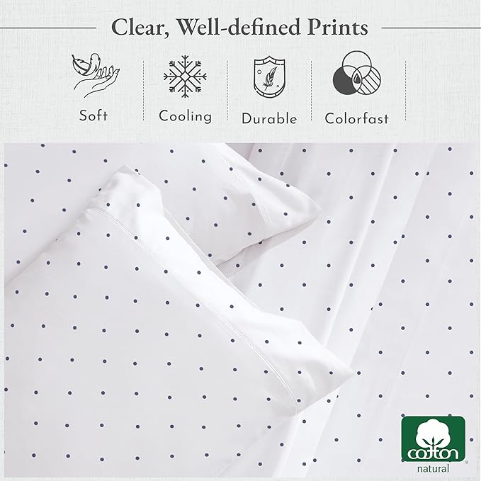 California Design Den Deep Pocket Twin Sheets Set - 400 Thread Count Sateen, Natural 100% Cotton Sheets, and Durable Bedding Set - Polka Dot