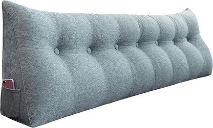 14 lbs Thickened Headboard Pillow Wedge Pillow Headboard Reading Pillow Bed for Backrest Reading Triangular Pillow with Side Pocket for Sitting in Bed Cotton Linen Gray King