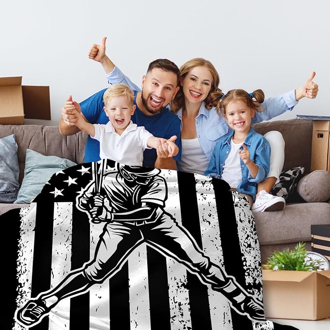 Baseball Gifts Boys Blankets for Kids Teens Adults, 80x60 Inches Twin Size Soft Comfy Flannel Baseball Throw Blankets for Couch Bed Living Room Home Decor