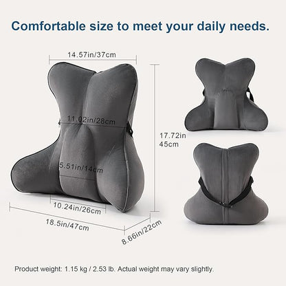 Lumbar Support Pillow – Ergonomic Multi-Zone Back Cushion for Lower Back Pain Relief, Ideal for Office Chair, Car Seat & Home Reading,Steel Gray