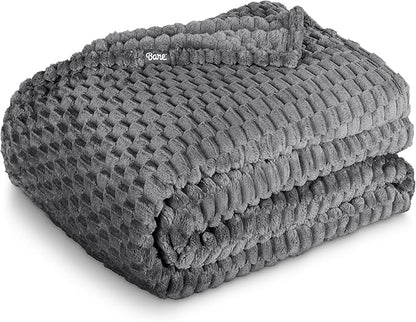 Bare Home Textured Fleece Blanket - Throw/Travel - Ultra-Soft Lightweight for Bed, Sofa, and Couch - Luxury Microplush - Cozy Warm Blanket (Throw/Travel, Waffle Grey)