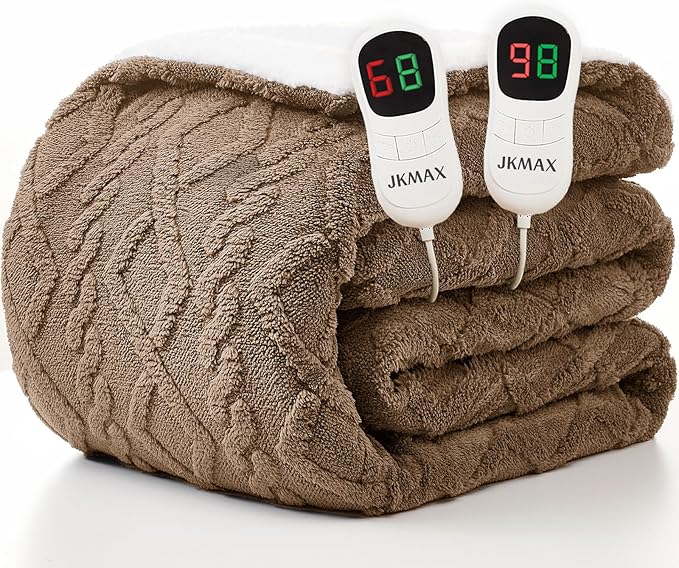 Heated Electric Blanket King Size-100"x90" Heating Blanket with 10 Heating Levels & 5 Time Settings Over-Heat Protection，Winter Warmer for Adults with ETL Certification（Beige）