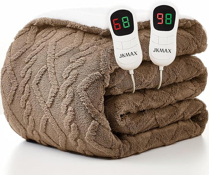 Heated Electric Blanket King Size-100"x90" Heating Blanket with 10 Heating Levels & 5 Time Settings Over-Heat Protection，Winter Warmer for Adults with ETL Certification（Beige）
