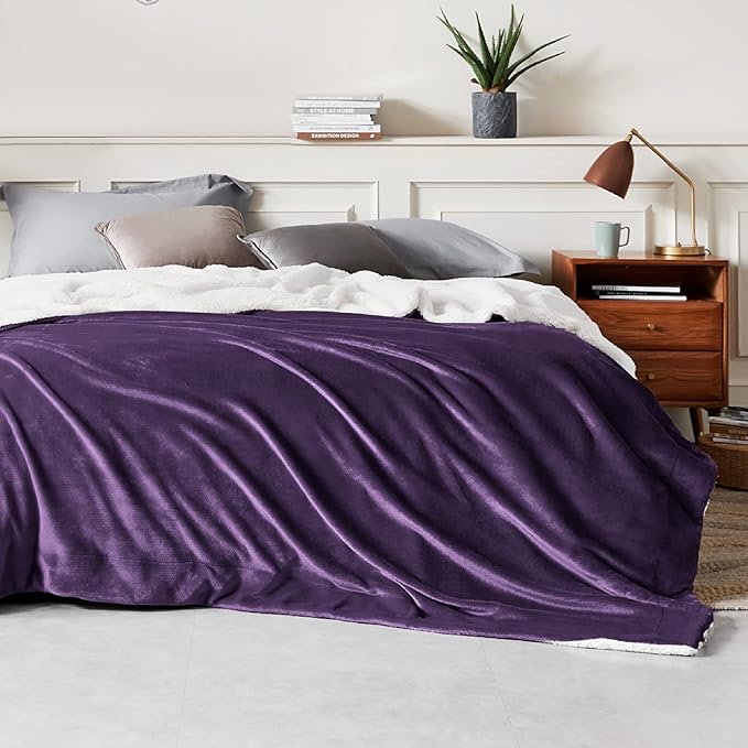 Bedsure GentleSoft Sherpa Fleece Blankets King Size for Bed - Thick and Warm Throw Gifts for Women and Girls, Soft Fuzzy Plush King Christmas Blanket for Winter, Purple, 108x90 Inches