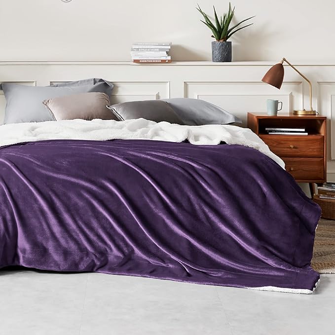 Bedsure GentleSoft Sherpa Fleece Blankets Queen Size for Bed - Thick and Warm Throw Gifts for Women and Girls, Soft Fuzzy Plush Queen Christmas Blanket for Winter, Purple, 90x90 Inches