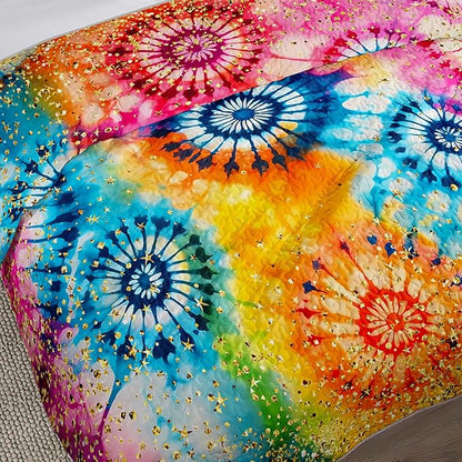 Colorful Tie Dye Quilt Sets Full Size,Bohemian Art Style Watercolor Bedding for Adults Kids Girls Boys Teens Bedroom,Soft Lightweight Microfiber Quilt with 2 Pillowcases.
