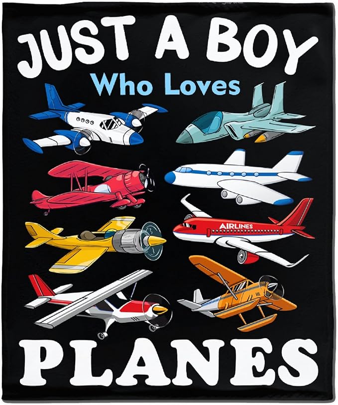 Khumbhira Airplane Blanket for Boys Kids Child Toddler Just A Boy Who Loves Planes Blanket Warm Plush Fleece Planes Throw for Bed Sofa Office Decor Airplane Gifts Ideas 30"x40"-XS