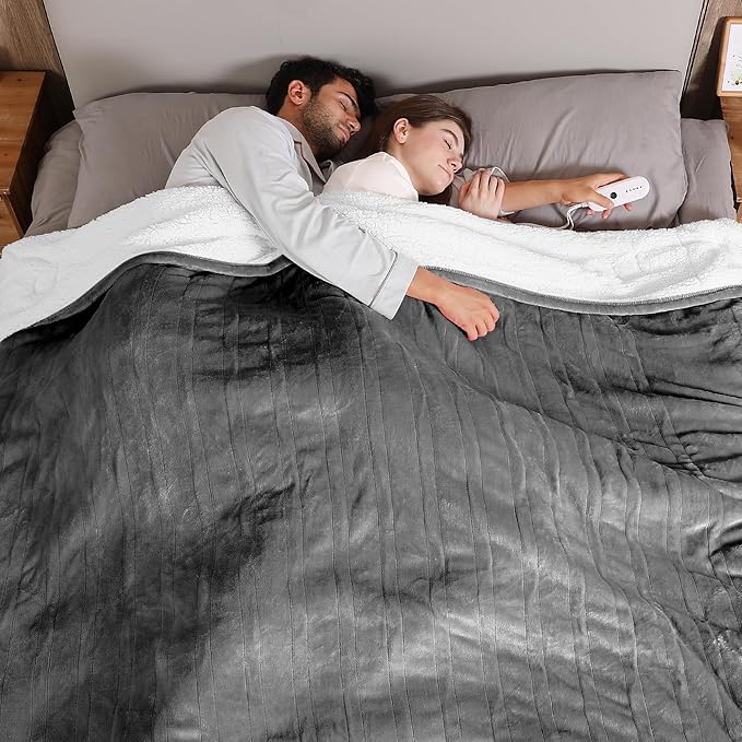 ESTINGO Electric Blanket King with Dual Control, King Heated Blanket with 5 Heating Levels & 10 Hours Auto Off, Heating Blanket with Timer 100" x 90", Cool Gray