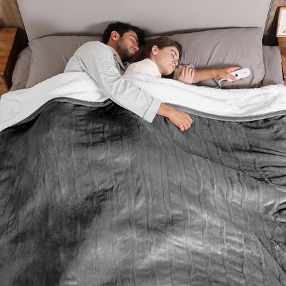 ESTINGO Electric Blanket King with Dual Control, King Heated Blanket with 5 Heating Levels & 10 Hours Auto Off, Heating Blanket with Timer 100" x 90", Cool Gray