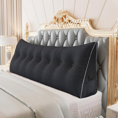 14 lbs Thickened Wedge Pillow Headboard Body Positioner Bed Wedge Pillow Backrest Support Triangular Headboard Pillow for Sleeping with Side Pocket Velvet Positioning Support Velvet Black King