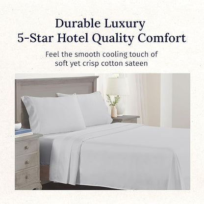 California Design Den Full Bed Sheets Set - Luxury 600 Thread Count Sateen, Natural 100% Cotton Bedsheets, Fully Elasticized Deep Pockets, Crisp, Cool and Durable Hotel Quality Bedding - Light Silver