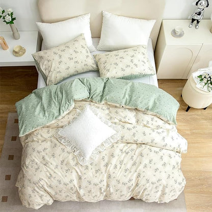 Jane yre Floral Duvet Cover Queen, Brushed Microfiber 3 Pieces Floral Bedding Set Queen, Garden Style Flower Pattern Flower Queen Duvet Cover, with Zipper Closure, Luxury Soft Breathable Comfy