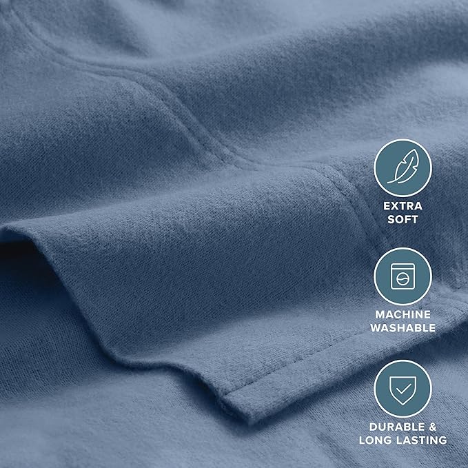 Bare Home Flannel Sheet Set 100% Cotton, Velvety Soft Heavyweight - Double Brushed Flannel - Deep Pocket (Split King, Coronet Blue)