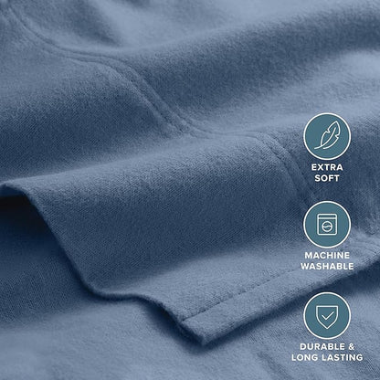 Bare Home Flannel Sheet Set 100% Cotton, Velvety Soft Heavyweight - Double Brushed Flannel - Deep Pocket (Split King, Coronet Blue)