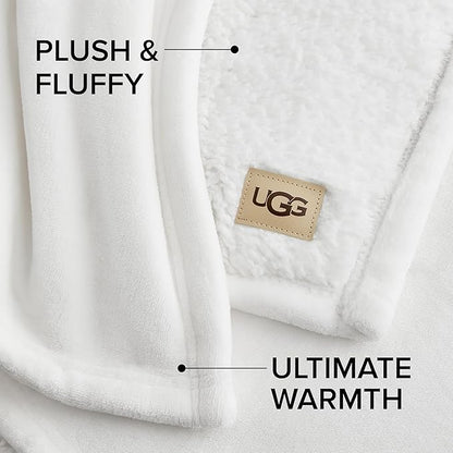 UGG Nita Full/Queen Blanket Fleece Fluffy Reversible Soft Fuzzy Bedding Cozy Plush Warm Oversized Blanket Machine Washable Bedroom Decor for Big Couch or Bed, 90-inch x 90-inch, White Snow
