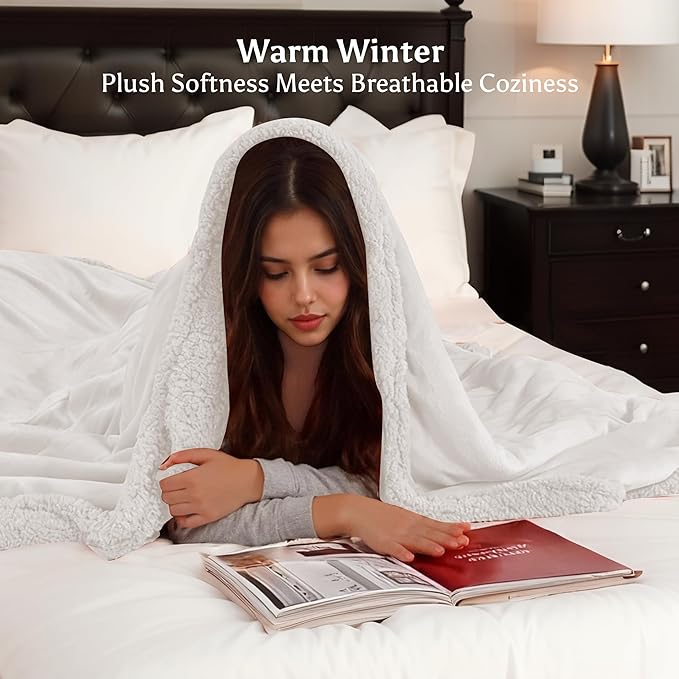 Heated Blanket Full Size Electric Blanket 72" x 84" with 5 Levels Heating & 10Hs Auto Off, Silky Microplush Flannel & Warm Sherpa Fabric, Machine Washable, Great Christmas Birthday Gifts, White