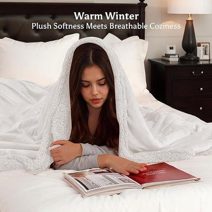 Heated Blanket Full Size Electric Blanket 72" x 84" with 5 Levels Heating & 10Hs Auto Off, Silky Microplush Flannel & Warm Sherpa Fabric, Machine Washable, Great Christmas Birthday Gifts, White