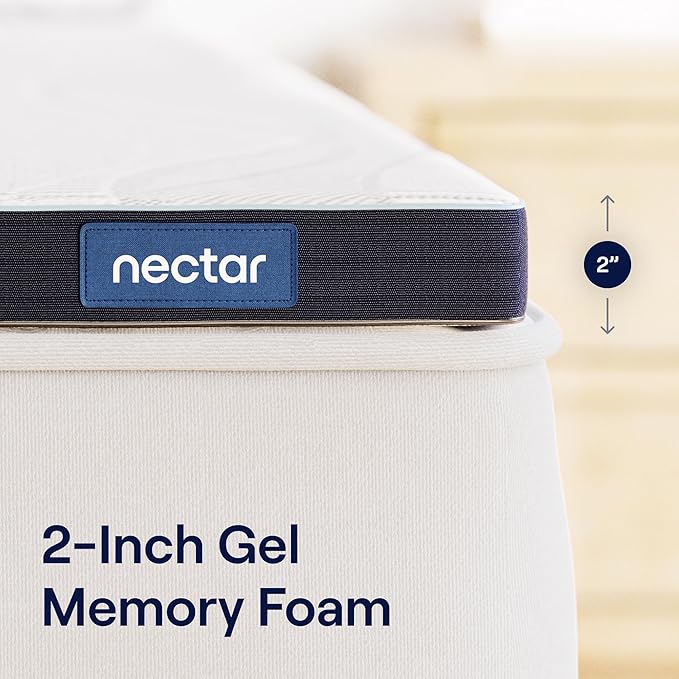 Nectar Firm Mattress Topper - King - 2" Gel Memory Foam Mattress Topper - Breathable & Comfortable - Support & Pressure-Relief - CertiPUR-US Certified