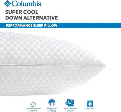 Columbia Comfort Ice Fiber Side Sleeper Down Alternative Bed Pillow with Polyester Fiberfill, Supportive Cooling Double Sided Breathable Cover (Back & Stomach Sleeper, Standard/Queen (Pack of 1))