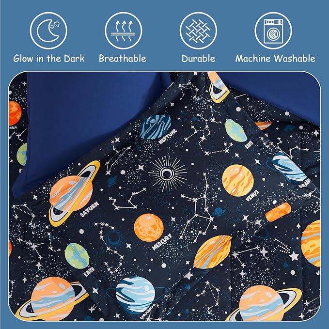 Twin Comforter Set for Boys - 3 Pieces Space Twin XL Bedding Set with 1 Comforter, 1 Decor Pillow, 1 Pillow Sham