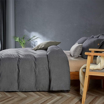 JELLYMONI Cotton Duvet Cover King Size - Black Comforter Cover with Button 100% Washed Cotton 3PCS Breathable Soft Solid Bedding Set Duvet Cover 104×90in & 2 Pillowcases (NO Comforter)