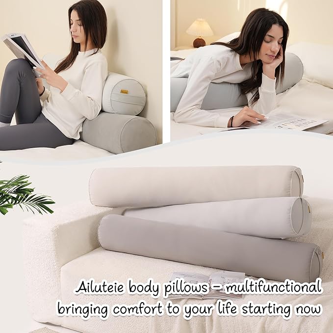 Body Pillow for Adults – Long Bolster Pillow for Bed, Round Cuddle Pillow, Full Support for Side Sleepers,47 x 7.87 Inches,Silver Gray