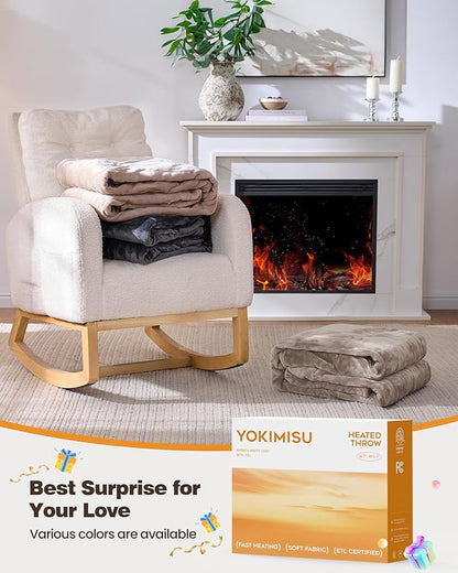 Electric Blanket King with Dual Control-100x90 Soft Double-Sided Flannel Heating Blanket, 9 Heat Levels & 10 Hours Timer Heated Throw, Machine Washable, Gift for Mom Dad - Camel