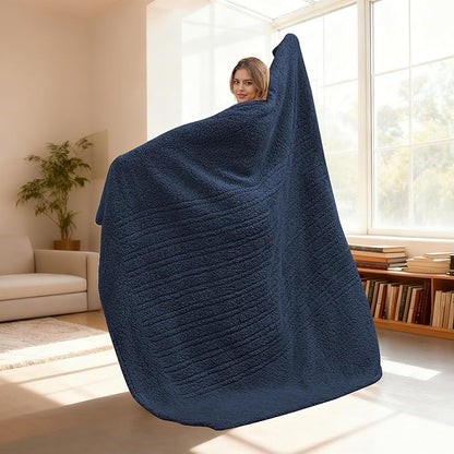 Electric Heated Blanket Full Size 72"×84" with 6 Heating Levels & 1-10Hs Auto Off, Heating Blanket Double Sided Plush Sherpa, Fast Heating, Machine Washable for Christmas Gift - Dark Blue