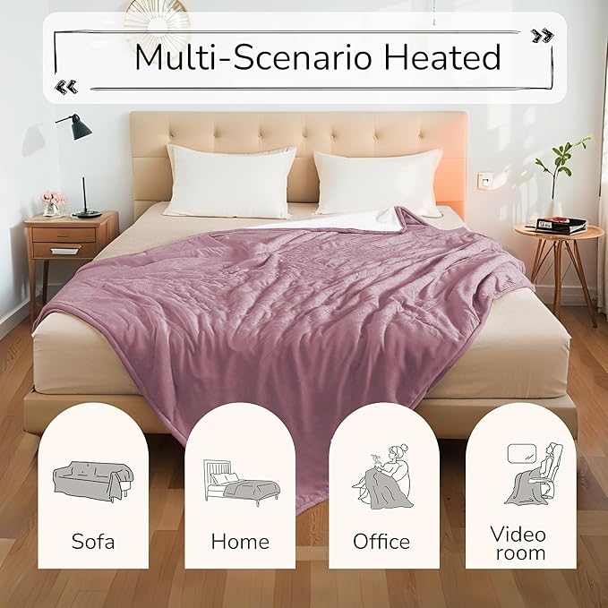 Electric Heated Blanket King Size 90"x100" - Dual-Sided with Microplush & Sherpa Fabric, 4 Heat Settings & 10 Hours Auto Off, Dual Controller, Machine Washable - Berry