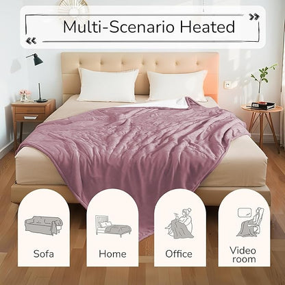 Electric Heated Blanket 72"x84" Full Size - Dual-Sided with Microplush & Sherpa Fabric, 4 Heat Settings & 10 Hours Auto Off, Machine Washable - Berry