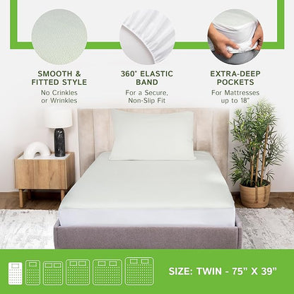 Four Seasons Essentials Twin Size Waterproof Mattress Protector - Cooling Viscose derived from Bamboo Fitted Sheet Mattress Cover - Quilted Jacquard Pad Protects from Dust Allergens