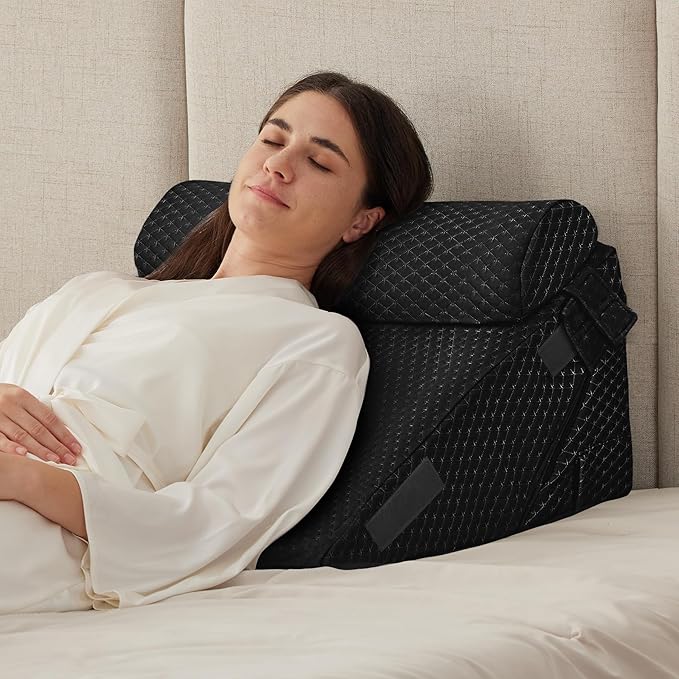 3PCS Wedge Pillow Set for After Surgery, Adjustable 9&12 Inch Bed Wedge Pillow for Sleeping, Incline Pillow Wedge for Headboard, Post Surgery, Acid Reflux, Neck&Back Support, Air-Layer Black