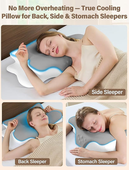 Cervical Neck Pillow for Pain Relief – Ergonomic Memory Foam Pillow for Side Sleeper Contour Orthopedic Bed Cooling Pillow for Neck Support – Ideal Christmas Birthday Gift for Women Men - Grey