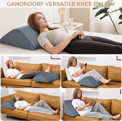 Knee Wedge Pillow 8'' for Post-Surgery Recovery-Leg Elevation Support for Sleep Position, Alleviating Lower Back & Hip Pain Enhancing Circulation in Ankles Legs Triangle Pillow with Removable Cover