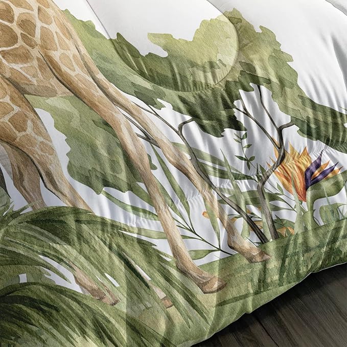 QOOMO Elephant Giraffe Monkeys Comforter Full Size,Wild Animals Kids Comforter Set,3Pcs Bedding Set Printed Comforter with 2 Pillowcases,Down Alternative,Soft and Lightweight,for All Seasons
