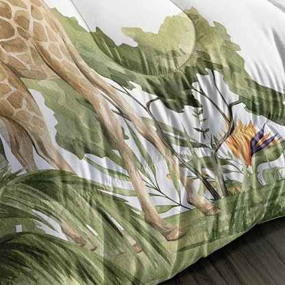 QOOMO Elephant Giraffe Monkeys Comforter Twin Size,Wild Animals Kids Comforter Set,3Pcs Bedding Set Printed Comforter with 2 Pillowcases,Down Alternative,Soft and Lightweight,for All Seasons