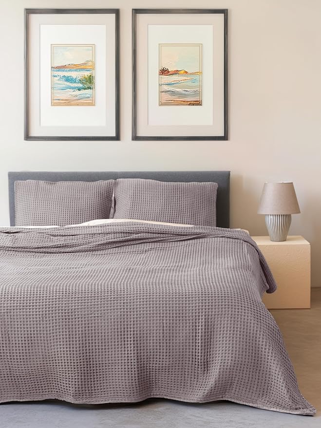 Premium Waffle Blanket Queen XL Size Grey - Premium Quality, 100% Turkish Cotton, Light and Airy Waffle Weave All-Season Quilt - Decorative Bedspread (Gray, Queen XL 95" x 102" Inch)
