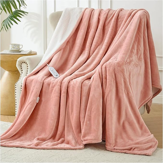 Electric Blanket Heated Twin Size-62" x 84" Heated Blanket with 8 Heat Levels & 10 Hours Auto Off, Fast Heating Flannel Blankets Machine Washable with ETL & FCC Certified, Pink