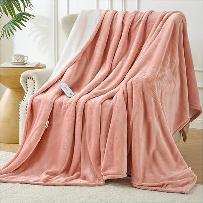 Full Size Electric Blanket Heated, Double-Sided Flannel＆Sherpa Heated Blanket with 8 Heat Levels & 10 Hours Auto Off, Fast Heating Blankets Machine Washable with ETL & FCC Certified, Pink