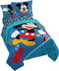 Jay Franco Kids Comforter Set Includes Sheets and Pillow Covers - Soft and Cozy Bed Set for Stylish Room Decor, Blue - Mickey Mouse, 5 Piece Twin Bedding