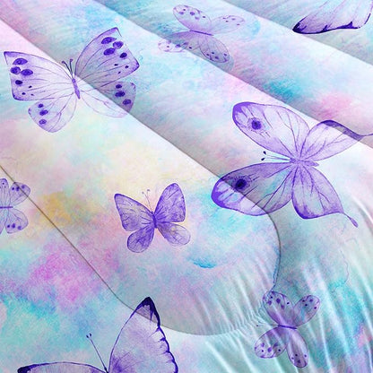 CVHOUSE Butterfly Reversible Comforter Set,Rainbow Butterfly Bedding Set for Girls Kids Teens,Tie Dye Butterflies Comforter Butterflies Duvet Set Room Decor Quilt Set Queen Size