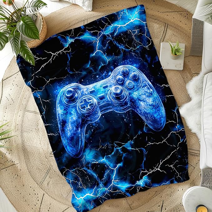 Boys Throw Blanket Gamer Blanket for Boys 1-3 Gift for Game Lovers, Blue Fuzzy Cozy Soft Flannel 40 x 30 Inches Throws for Sofa Office Trip Chair