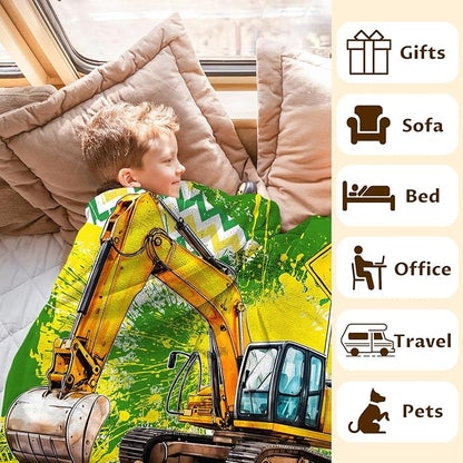 Boys Blanket Gifts Personalized Excavator Blankets for Kids Toddlers Boys - 30" x 40" Custom Name Cute Construction Car Themed Soft Lightweight Flannel Throws for Couch, Sofa, Bed, Office, Travel