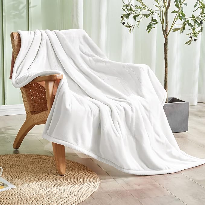 Electric Heated Blanket,Flannel & Sherpa Heated Throw Blanket 50"x60",Fast Heating Soft Fleece Blanket with 6 Heating Levels & 4H Auto Off-White