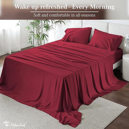 URBANHUT 1000 Thread Count Queen Bed Sheets Egyptian Cotton Sheet Set, Long Staple Soft & Breathable, 4 Pc Bed Sheet Sets, Luxury Hotel Sateen Sheets Fits 16" Deep Pocket - Burgundy