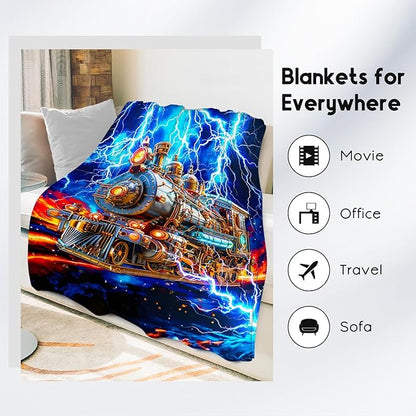 Kids Throw Blanket, Train Blanket for Boys, Car Theme Gifts, Cozy Flannel Throw for Couch Sofa, 40"x50"
