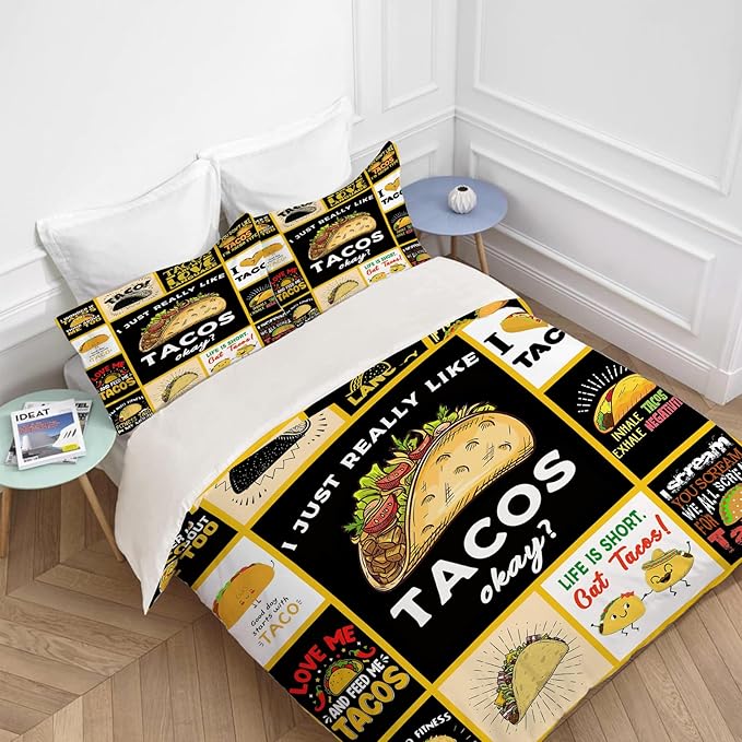 Taco Bedding Set Taco Food Theme Comforter Set for Kids Teens Adults Women Men Taco Duvet Cover Bedroom Decor Soft King Size Quilt Cover with 2 Pillowcases